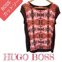 HUGO BOSS ノースリーブシャツ ブラウン ピンク 総柄 カットソー M