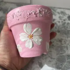 ハンドメイド　鉢3号　お花柄　色塗り　手作り【一点物】