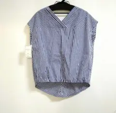 【新品タグ】綿 コットン Vネック ストライプ シャツ ブラウス 夏