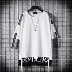 人気商品★オーバーサイズ　Ｔシャツ　ホワイト　ヒップホップ　五分丈　XL