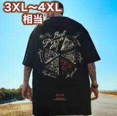 メンズTシャツ 3XL〜4XL相当 半袖 ブラック ピザ ストリート B系 新品