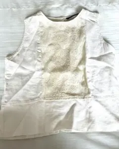 最終　ZARA BASIC レース　リネン　ノースリーブトップス ホワイトXS