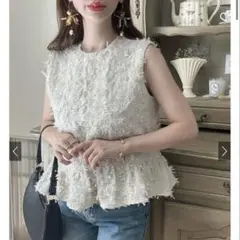 【完売】GRL フリンジツイードノースリーブペプラムトップス