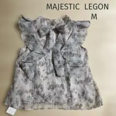 【新品】マジェスティックレゴン　ベージュ柄　フリル ノースリーブブラウス M