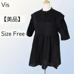 【美品】Vis ビス ハーフスリーブ チュニック タイプライターギャザー切替 黒