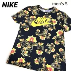 NIKEナイキプリントTシャツ黒ブラック黄色派手メンズS 花柄レディースキッズも