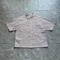 old uniqlo 短丈 チェックシャツ　シアサッカー　ボックスシルエット