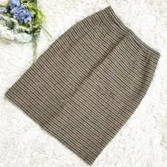 ゲイグリー ブラウン 膝丈タイトスカート 千鳥柄 伸縮性 裏地 秋冬スリットXL