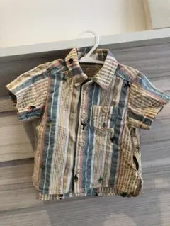 【美品】ブリーズ BREEZE ストライプ サボテン柄 シャツ 80