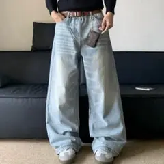 【2XL】バギーデニムパンツ ワイドシルエット ハイウエスト 激太 ストリート