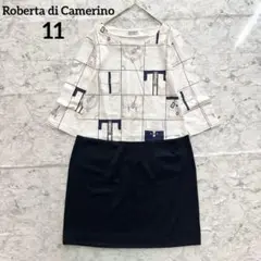 【ロベルタディカメリーノ】 総柄 ストレッチワンピース 11 L ミセス 上品