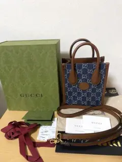 GUCCI グッチ インターロッキングG ミニトート 2way デニム