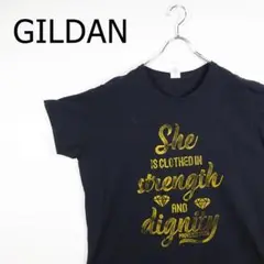 プリントTシャツ L ブラック ゴールド ラメ 半袖 ダイヤモンド 胸プリント