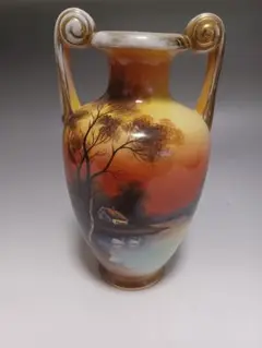 希少　オールドノリタケ花瓶　マルキ印　夕暮れ