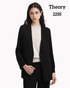 新品同様 定価3.4万 Theory 22SS 新作 ノーカラージャケット 黒