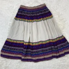 フレアスカート 多色刺繍入り ウエストゴム エスニック 34-4