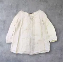ユニクロ PREMIUM LINEN ノーカラーブラウス ベージュ系 リネン
