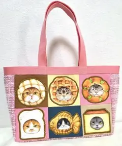 8号帆布パッチワーク3WAY 横長トート★コヤンイサムチョン★パン猫★ツイード