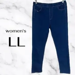美品✨【ノーブランド】デニムスキニーパンツ　ストレッチ　ウエストゴム　ブルーLL