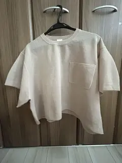 6（ROKU）ベージュ ポケット付き オーバーサイズTシャツ