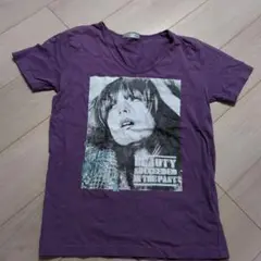 パープル Vネック Tシャツ グラフィックプリント