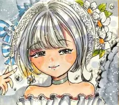 ミニ色紙　女の子イラスト　オリジナル　約136×121ミリ
