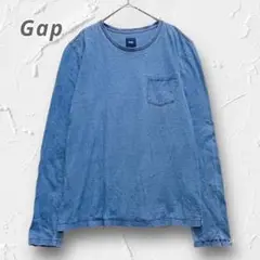 Y4905【Gap】ロンT デニム風 ウォッシュ加工 ブルー L ヴィンテージ