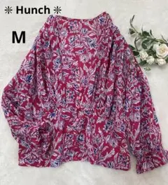 【美品】Hunch 花柄Vネック 七分袖ブラウス　ボタニカル　ピンク色　Ｍ