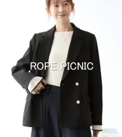 【美品】ROPE PICNIC ウールライクサージ金ボタンジャケット ブラック