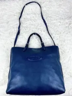A4可 TOD'S レザー 2way ショルダーバッグ ロゴ型押し 斜め掛け 紺