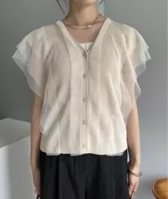 【完売人気商品】チュールフリルVネックニット