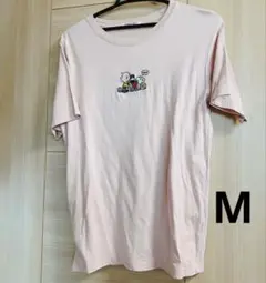 ピーナッツ　スヌーピー 刺繍 Tシャツ ピンク系　　Mサイズ　コットン　綿100