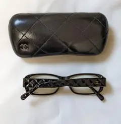 超美品 CHANEL シャネル ココマーク アイウェア メガネ マトラッセ 黒