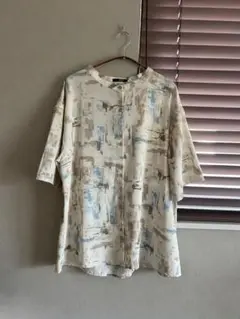 OFALO 半袖シャツ シフォンシャツ ノーカラー