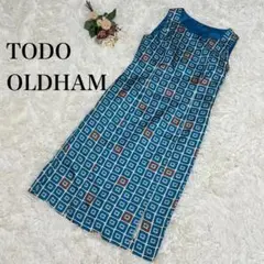 【TODO OLDHAM】ノースリーブロングワンピース　青　ブルー　総柄