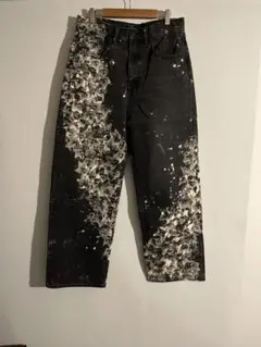 ブリーチ加工 ブラック ワイドパンツ