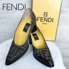 FENDI フェンディ パンプス ヒール ズッカ柄 ブラウン FF レザー