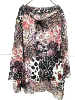 花柄シースルー シアーチュニック　派手柄