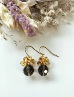 再販✿スモーキークォーツ×チェコファルファーレのピアス✿