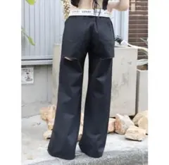 EVRIS スラッシュウエストロゴワイドパンツ