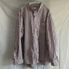 ユニクロ 長袖 ストライプシャツ 3XL 美品 白 エンジUNIQLO 大きい