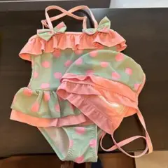 女の子　ワンピース型水着　帽子とプールオムツ2枚付き！