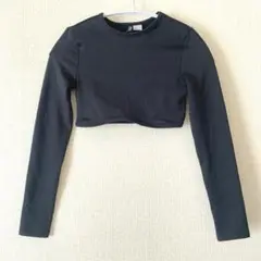 【H&M】ブラックリブTシャツ ショート丈 ラウンドネック 長袖