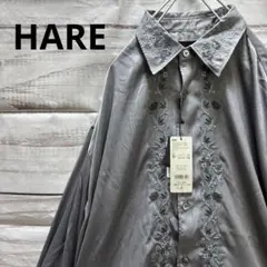 新品 HARE TSUYA/フロント刺繍シャツ 光沢 フラワー タグ付き