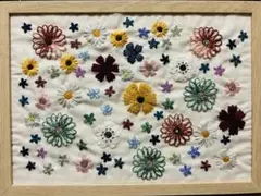 刺繍の花模様アート作品
