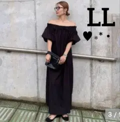 新品　しまむら　綿100%ボリュームワンピース（kaoru）黒　l LLサイズ