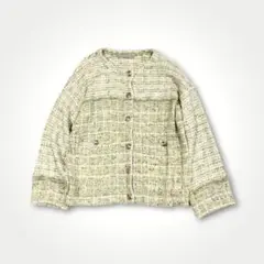 ココディール サイズ2 ノーカラー ミックス糸編み ボタン ジャケット