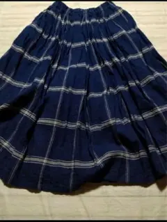 値下げ美品ICHI Antiquités チェックリネンフレアスカートイチマキシ