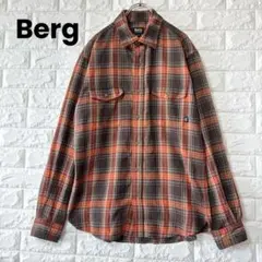berg ミズノ ネルシャツ L チェック オレンジ ブラウン オーバーサイズ
