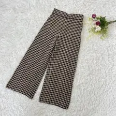 〝ザラZARA〟千鳥格子柄　ワイドパンツ　XSサイズ　秋冬素材　厚手